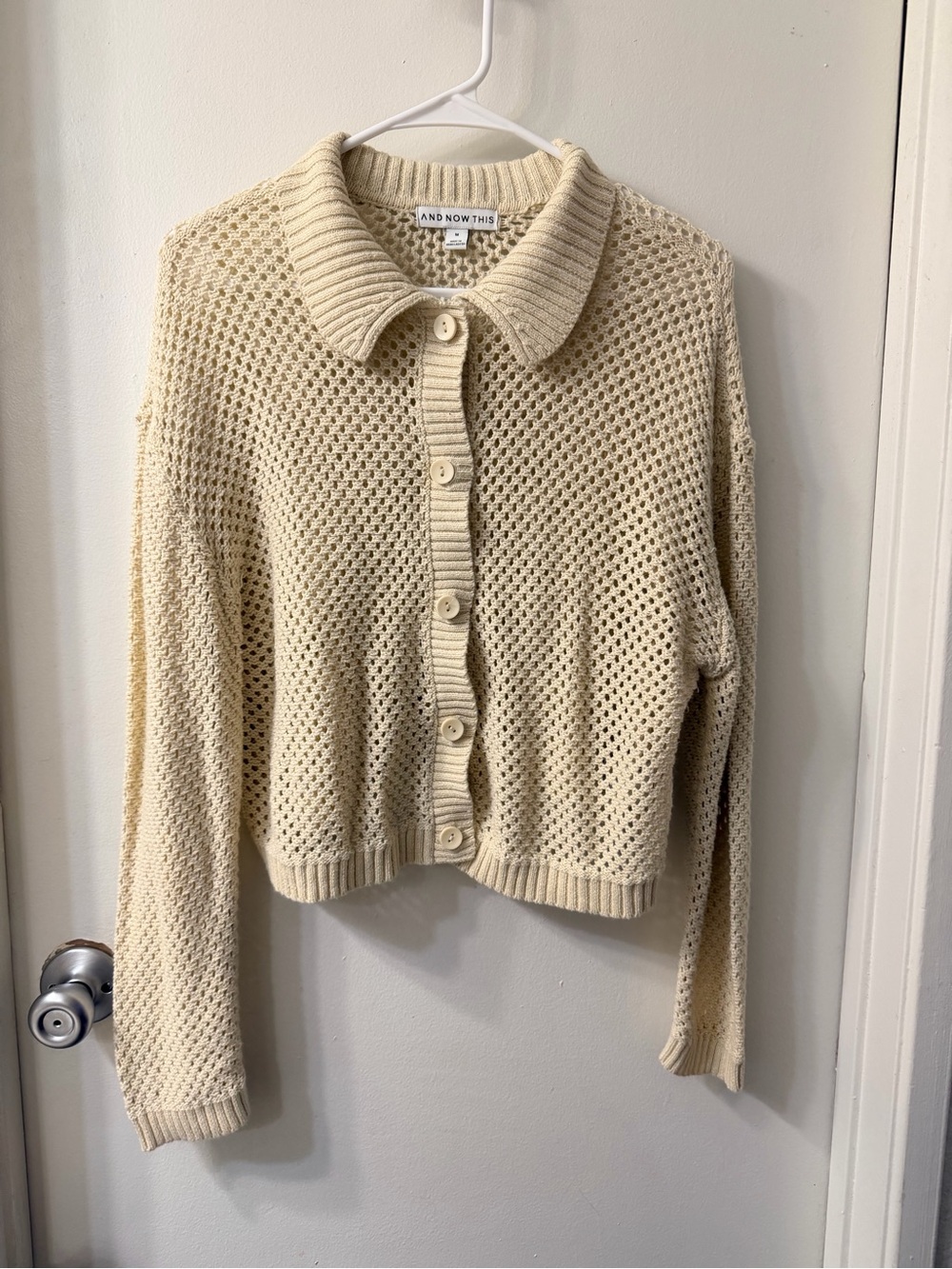 Cream Open-Knit Button-Front Sweater